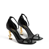 Saint Laurent Saint Laurent Opyum Ysl Logo Heel Sandal With Golden Hardware | The DeLaMode