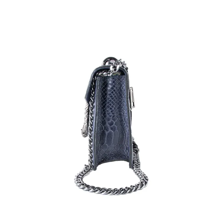 Isabella Rhea Crocodile Effect blue Leather Bag | The DeLaMode