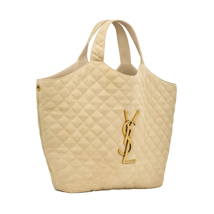 Saint Laurent Ysl Quilted Nubuck Suede Maxi Tote Bag | The DeLaMode