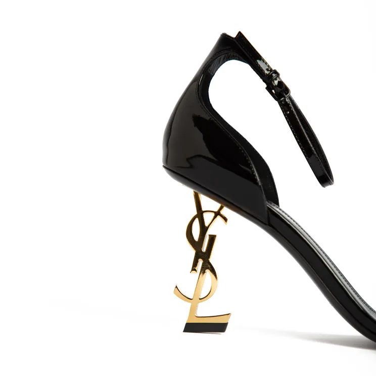 Saint Laurent Saint Laurent Opyum Ysl Logo Heel Sandal With Golden Hardware | The DeLaMode